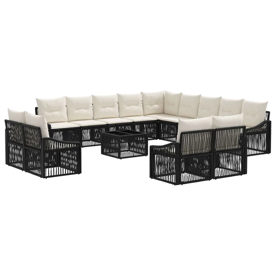 Ensemble de canapé de jardin 14 pcs Noir polyrotin - 2