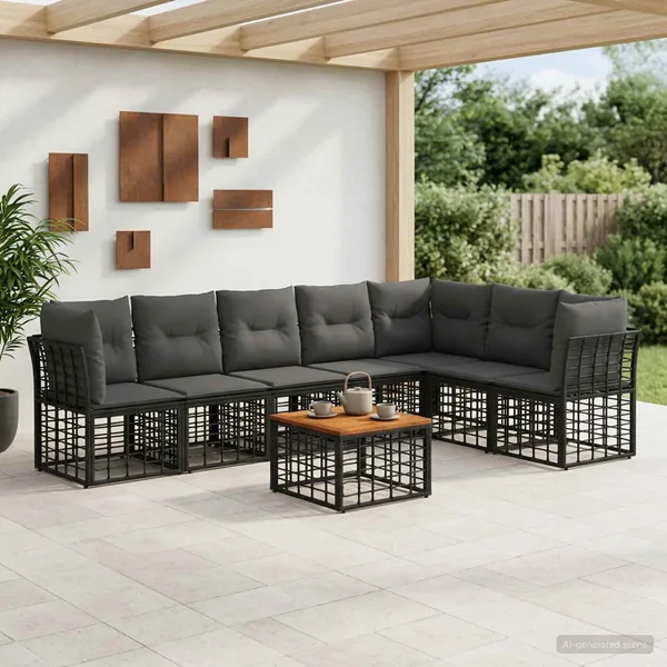Ensemble de canapés d'extérieur 8 pcs Noir et Gris foncé