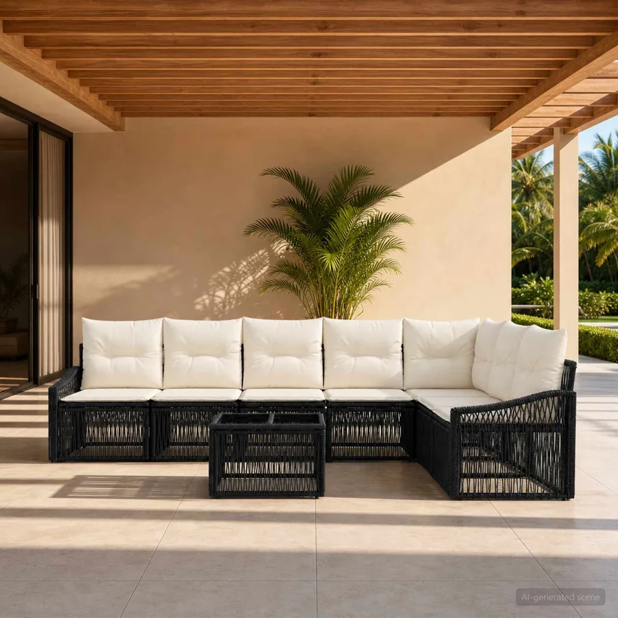 Ensemble de canapé de jardin 8 pcs Noir polyrotin