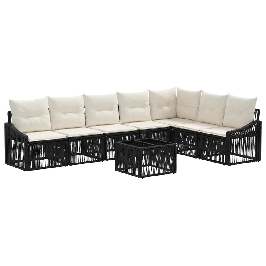Ensemble de canapé de jardin 8 pcs Noir polyrotin - 2