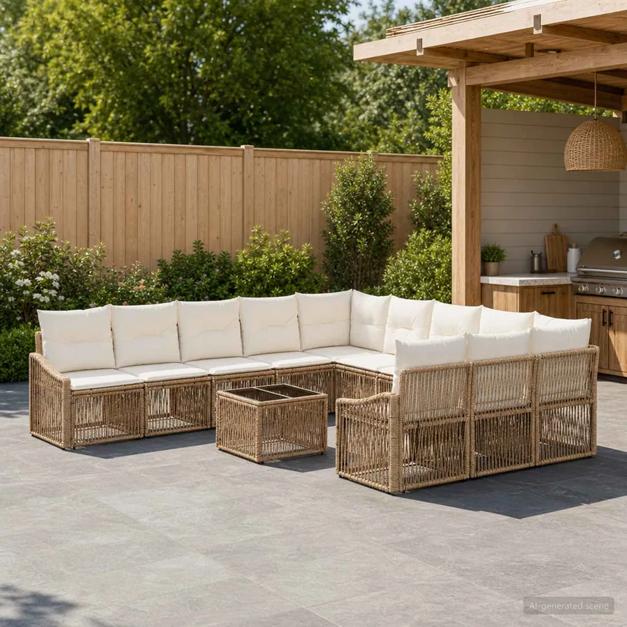 Ensemble de canapé de jardin 12 pcs Beige polyrotin