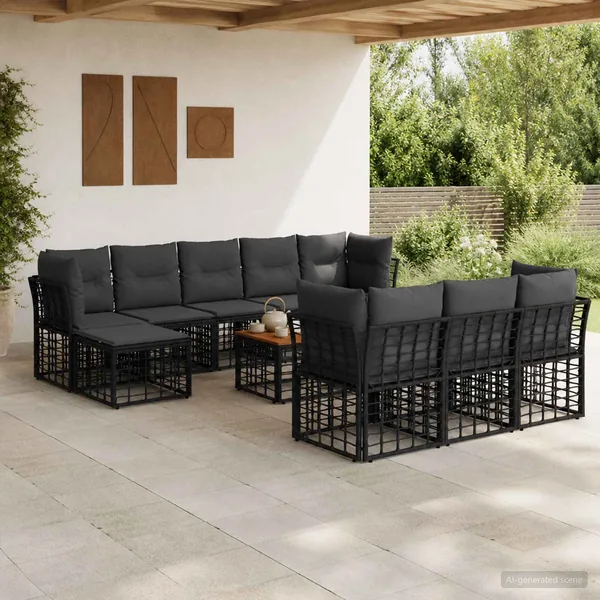 Ensemble de canapés d'extérieur 11 pcs Noir et Gris foncé