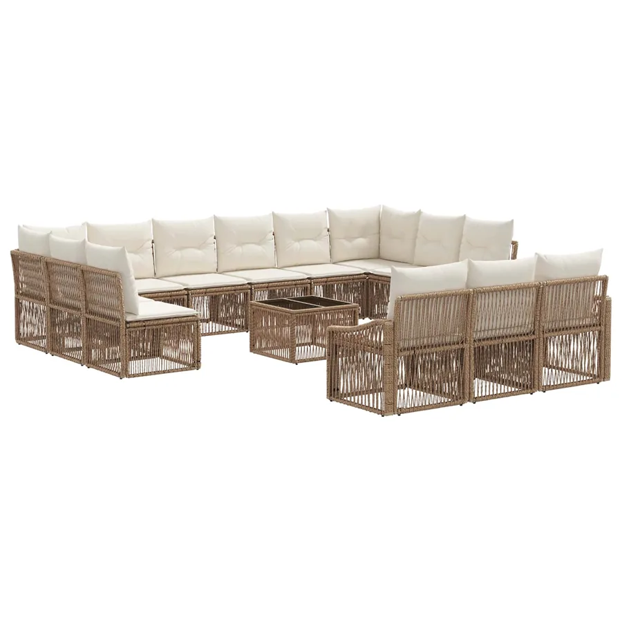 Ensemble de canapé de jardin 14 pcs Beige polyrotin - 2