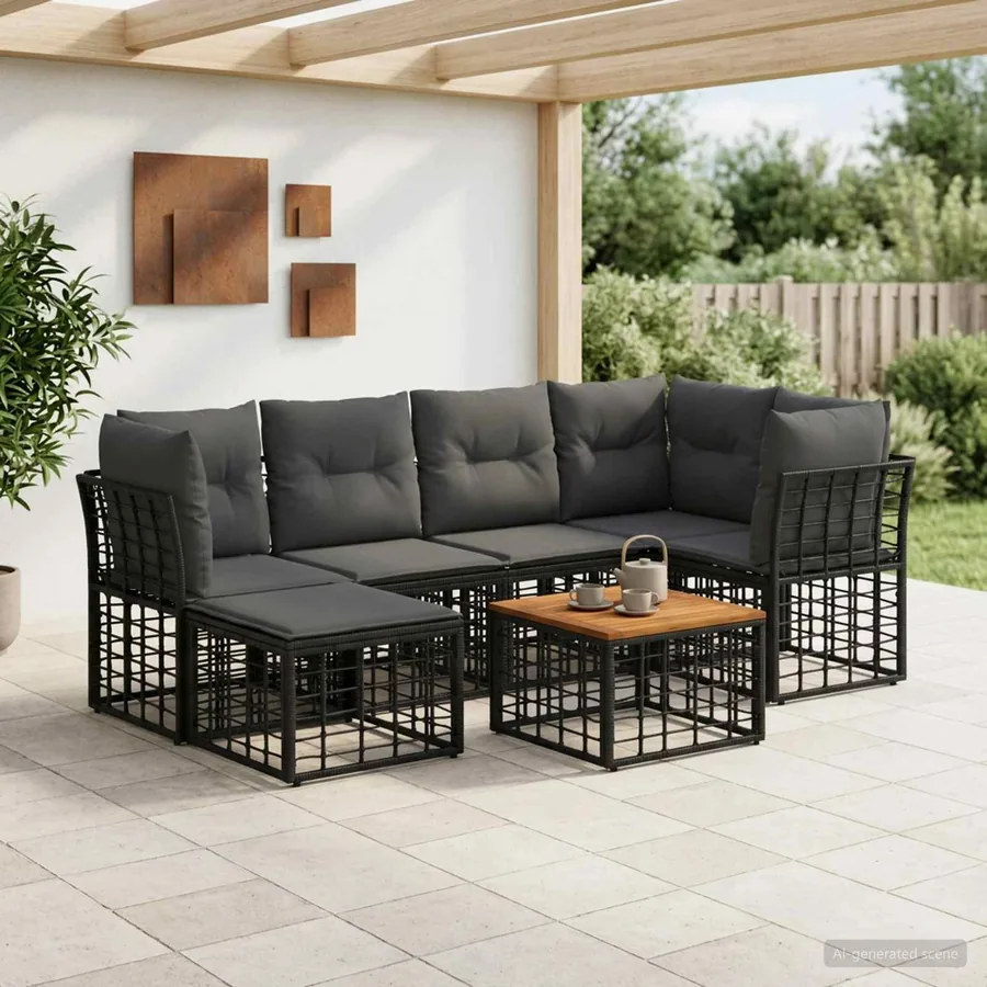 Ensemble de canapés d'extérieur 7 pcs Noir et Gris foncé