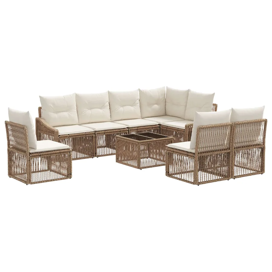 Ensemble de canapé de jardin 9 pcs Beige polyrotin - 2
