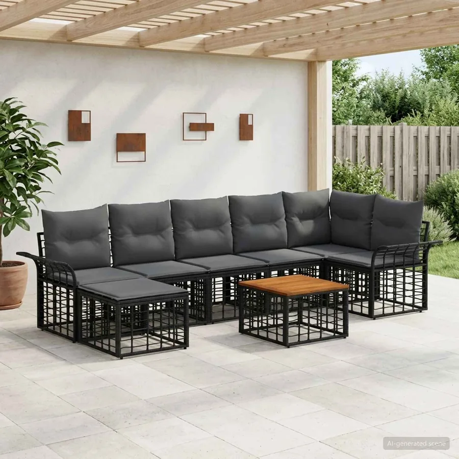 Ensemble de canapés d'extérieur 8 pcs Noir et Gris foncé