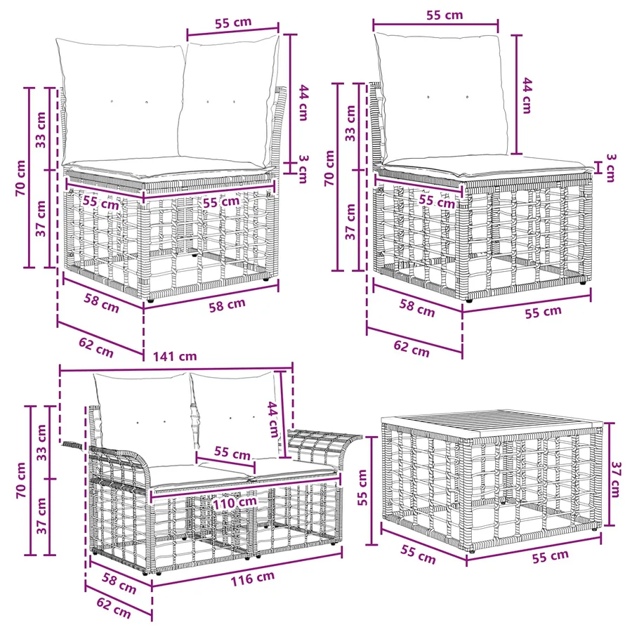 Ensemble de canapés d'extérieur 13 pcs Noir et Gris foncé - 10