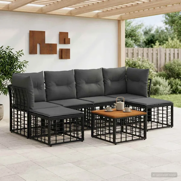 Ensemble de canapés d'extérieur 7 pcs Noir et Gris foncé