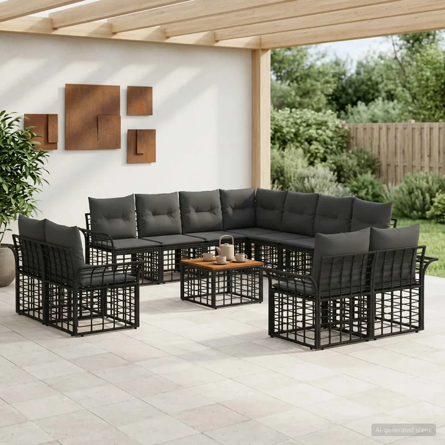 Ensemble de canapés d'extérieur 12 pcs Noir et Gris foncé