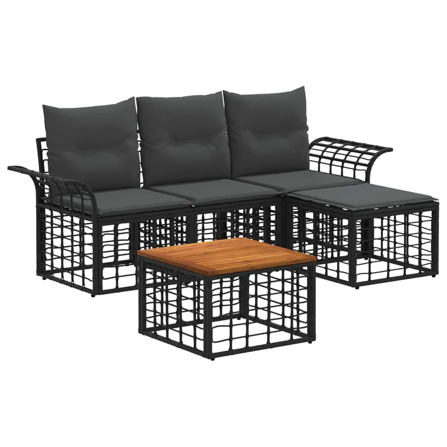 Ensemble de canapés d'extérieur 5 pcs Noir et Gris foncé - 2
