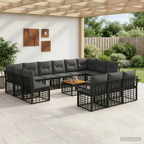 Ensemble de canapés d'extérieur 14 pcs Noir et Gris foncé