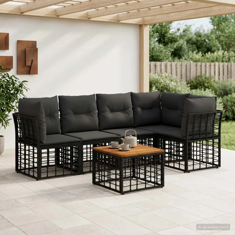 Ensemble de canapés d'extérieur 6 pcs Noir et Gris foncé