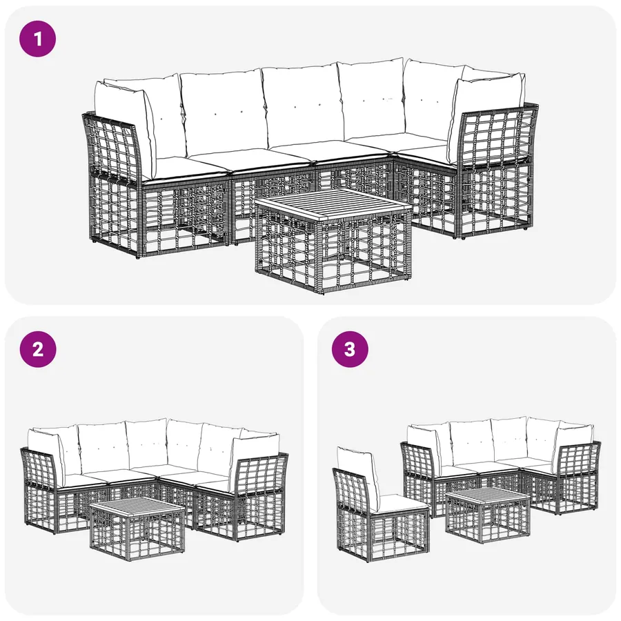Ensemble de canapés d'extérieur 6 pcs Noir et Gris foncé - 9