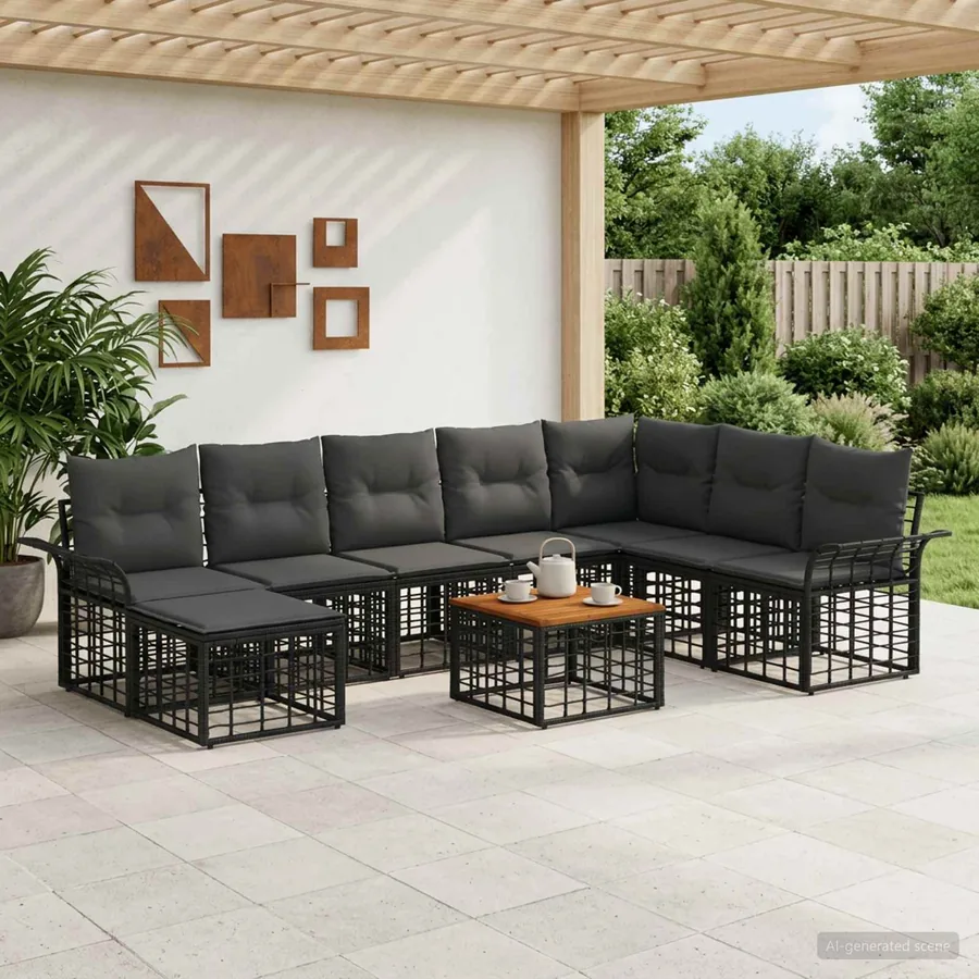 Ensemble de canapés d'extérieur 9 pcs Noir et Gris foncé