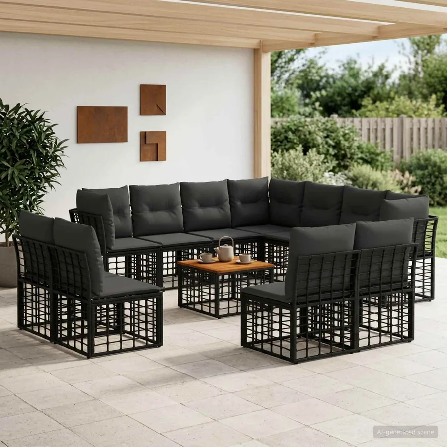 Ensemble de canapés d'extérieur 12 pcs Noir et Gris foncé