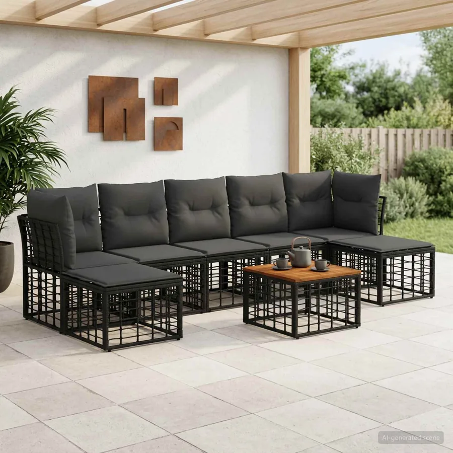 Ensemble de canapés d'extérieur 8 pcs Noir et Gris foncé