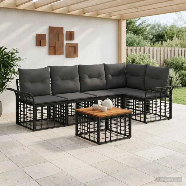 Ensemble de canapés d'extérieur 6 pcs Noir et Gris foncé