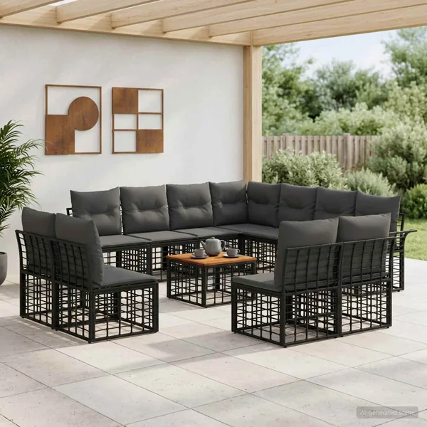 Ensemble de canapés d'extérieur 12 pcs Noir et Gris foncé