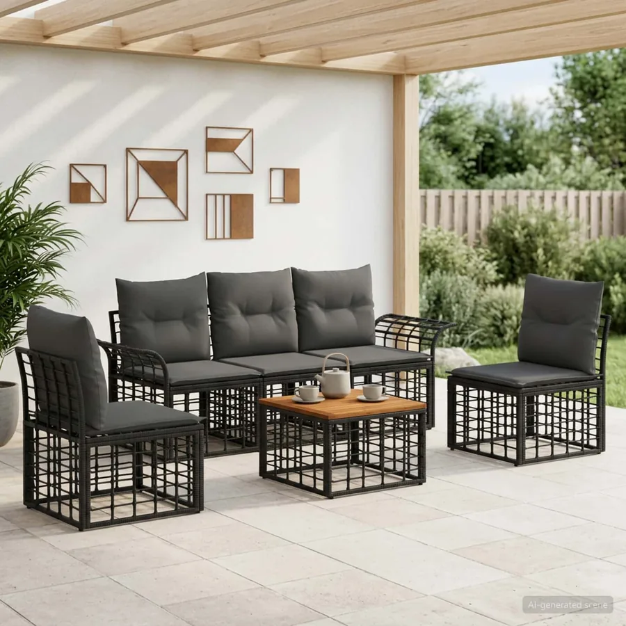 Ensemble de canapés d'extérieur 6 pcs Noir et Gris foncé