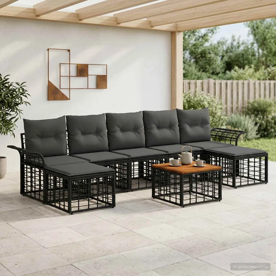 Ensemble de canapés d'extérieur 8 pcs Noir et Gris foncé