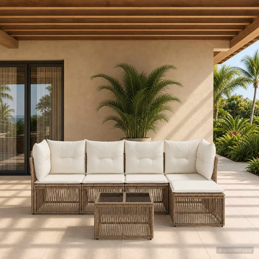 Ensemble de canapé de jardin 6 pcs Beige polyrotin