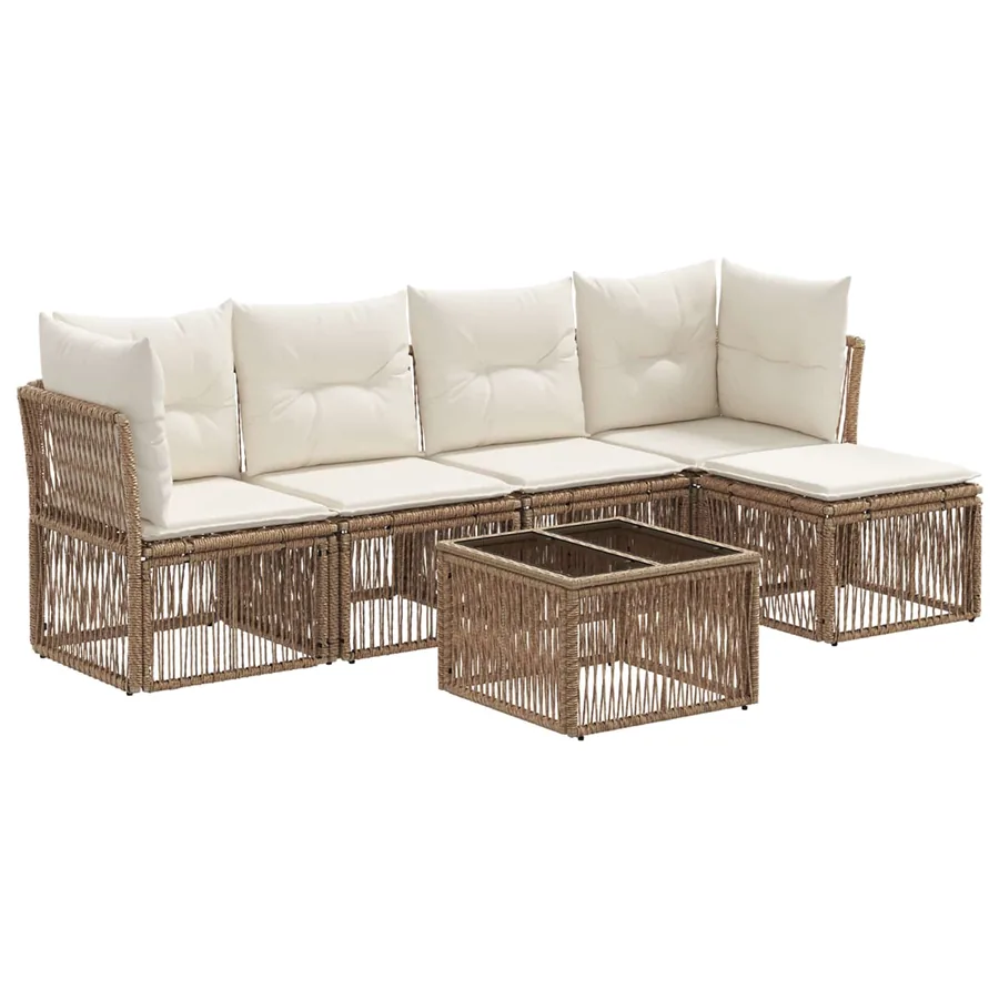 Ensemble de canapé de jardin 6 pcs Beige polyrotin - 2