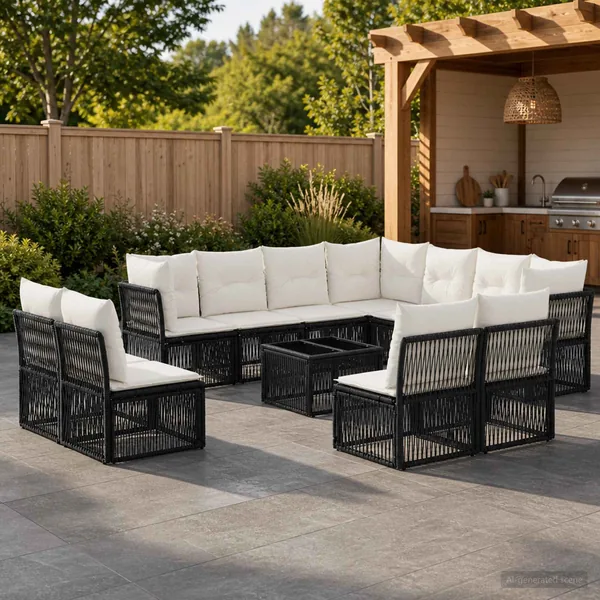 Ensemble de canapé de jardin 12 pcs Noir polyrotin