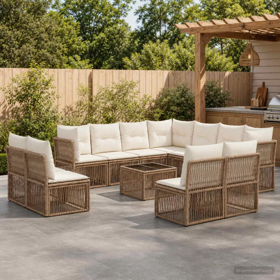 Ensemble de canapé de jardin 12 pcs Beige polyrotin