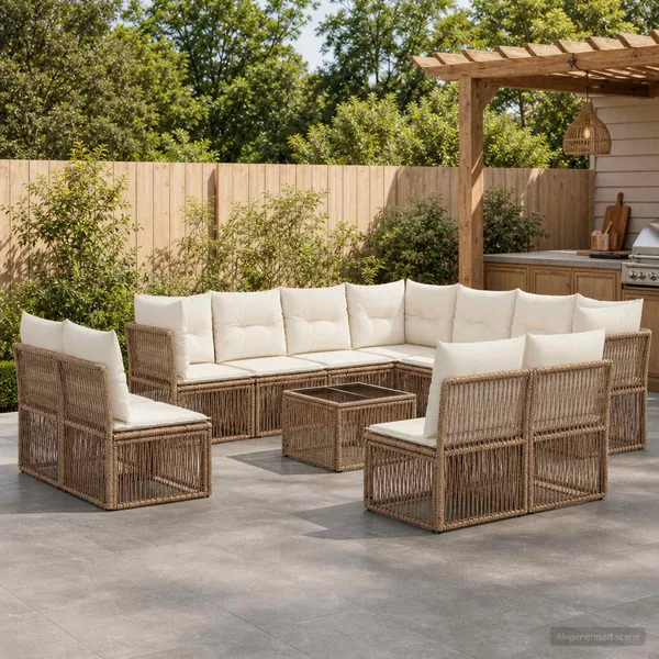 Ensemble de canapé de jardin 12 pcs Beige polyrotin