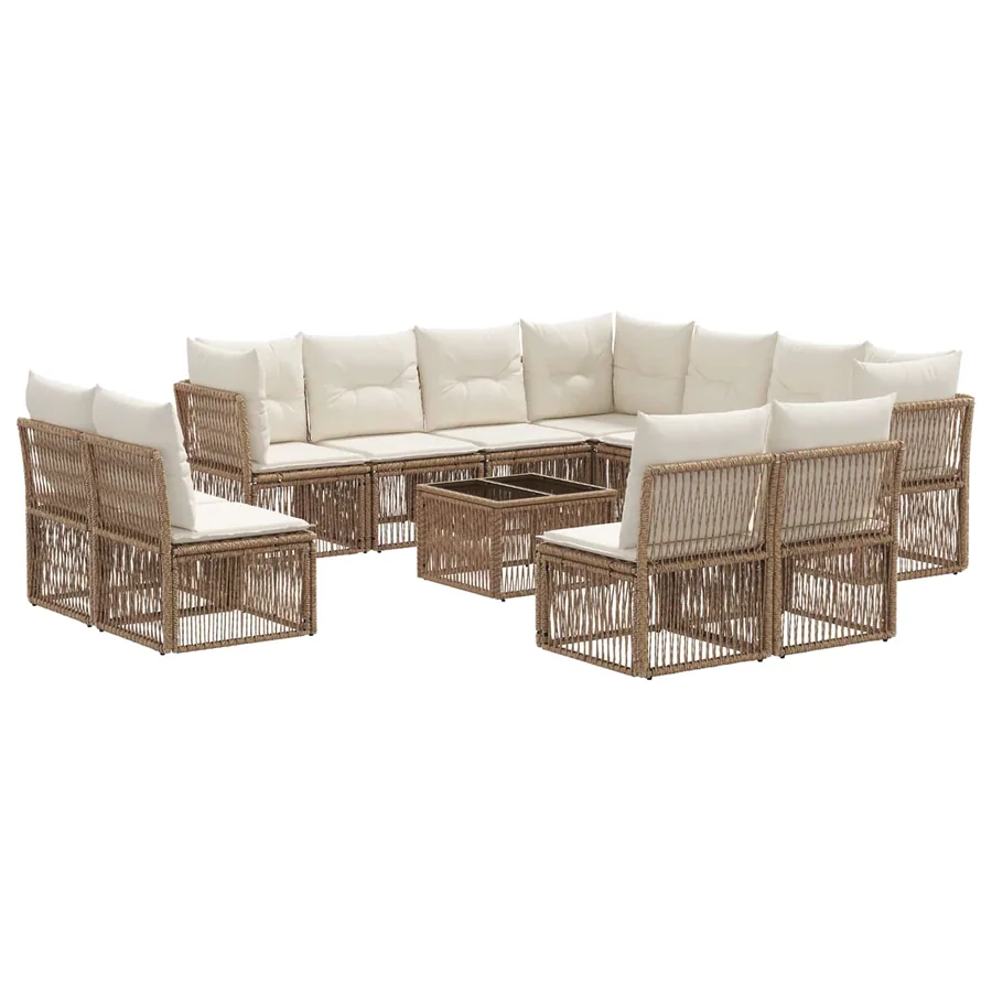 Ensemble de canapé de jardin 12 pcs Beige polyrotin - 2