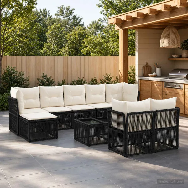 Ensemble de canapé de jardin 10 pcs Noir polyrotin
