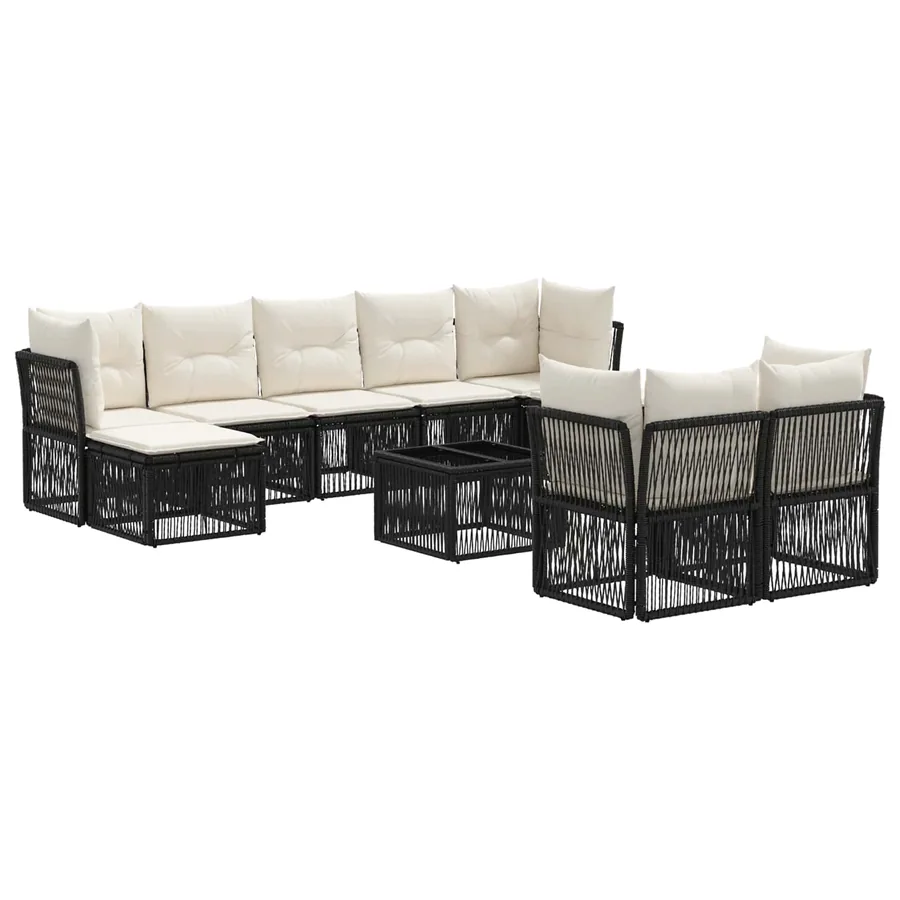 Ensemble de canapé de jardin 10 pcs Noir polyrotin - 2