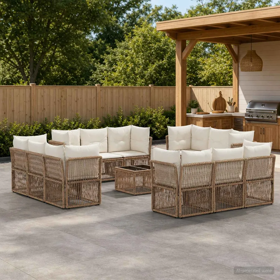 Ensemble de canapé de jardin 13 pcs Beige polyrotin