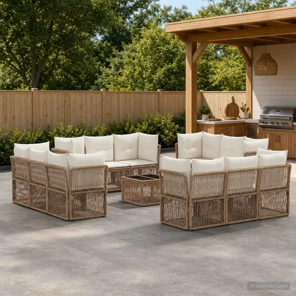 Ensemble de canapé de jardin 13 pcs Beige polyrotin