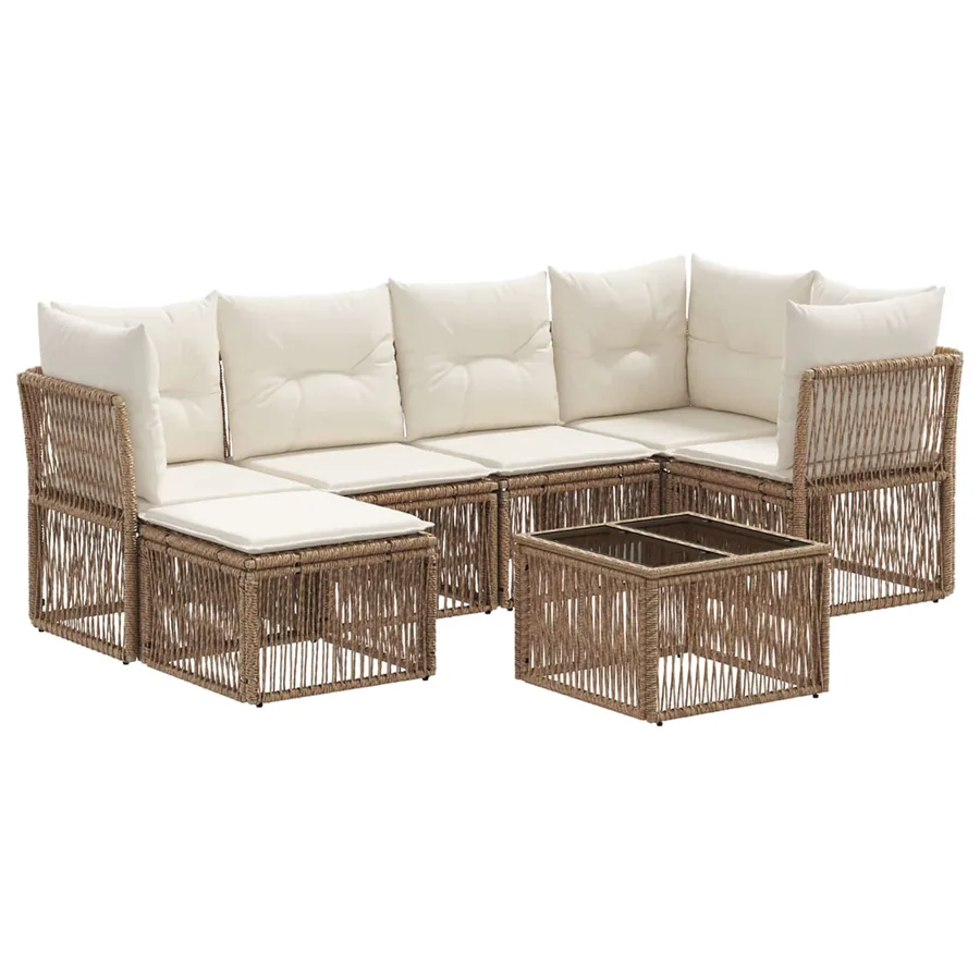 Ensemble de canapé de jardin 7 pcs Beige polyrotin - 2