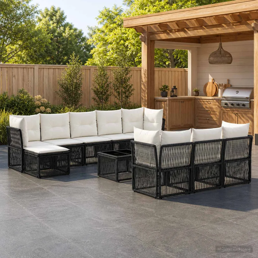 Ensemble de canapé de jardin 11 pcs Noir polyrotin
