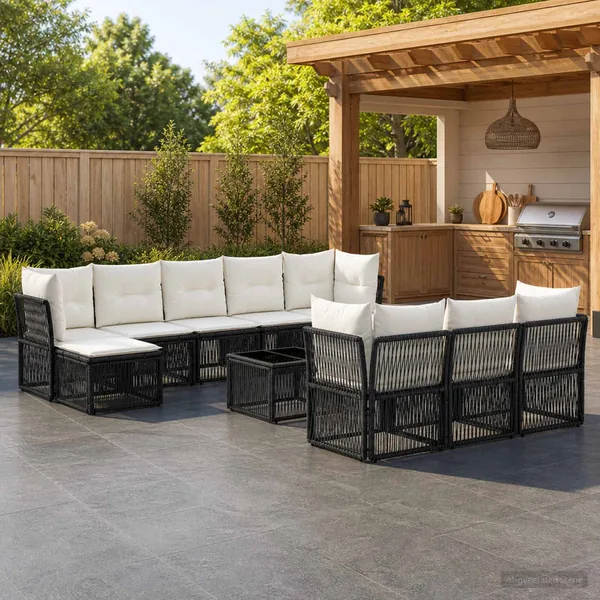 Ensemble de canapé de jardin 11 pcs Noir polyrotin