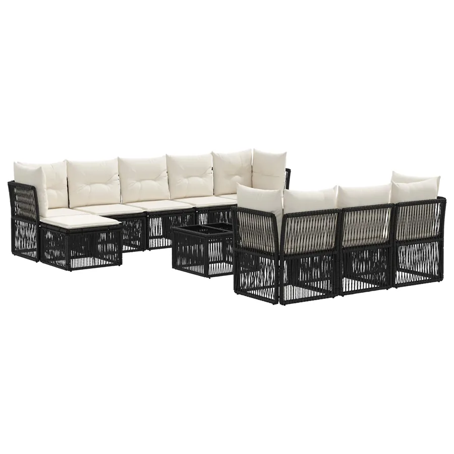 Ensemble de canapé de jardin 11 pcs Noir polyrotin - 2