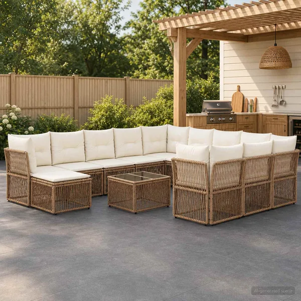 Ensemble de canapé de jardin 13 pcs Beige polyrotin