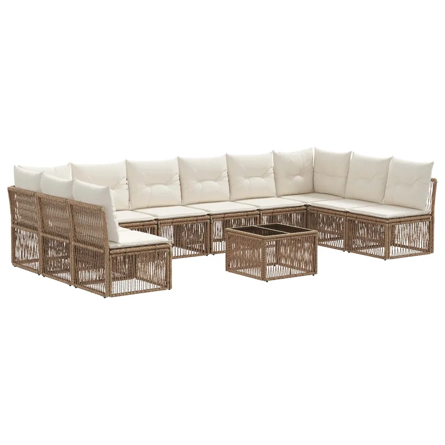 Ensemble de canapé de jardin 11 pcs Beige polyrotin - 2