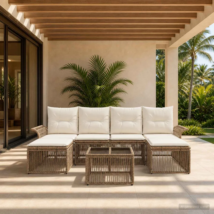 Ensemble de canapé de jardin 7 pcs Beige polyrotin