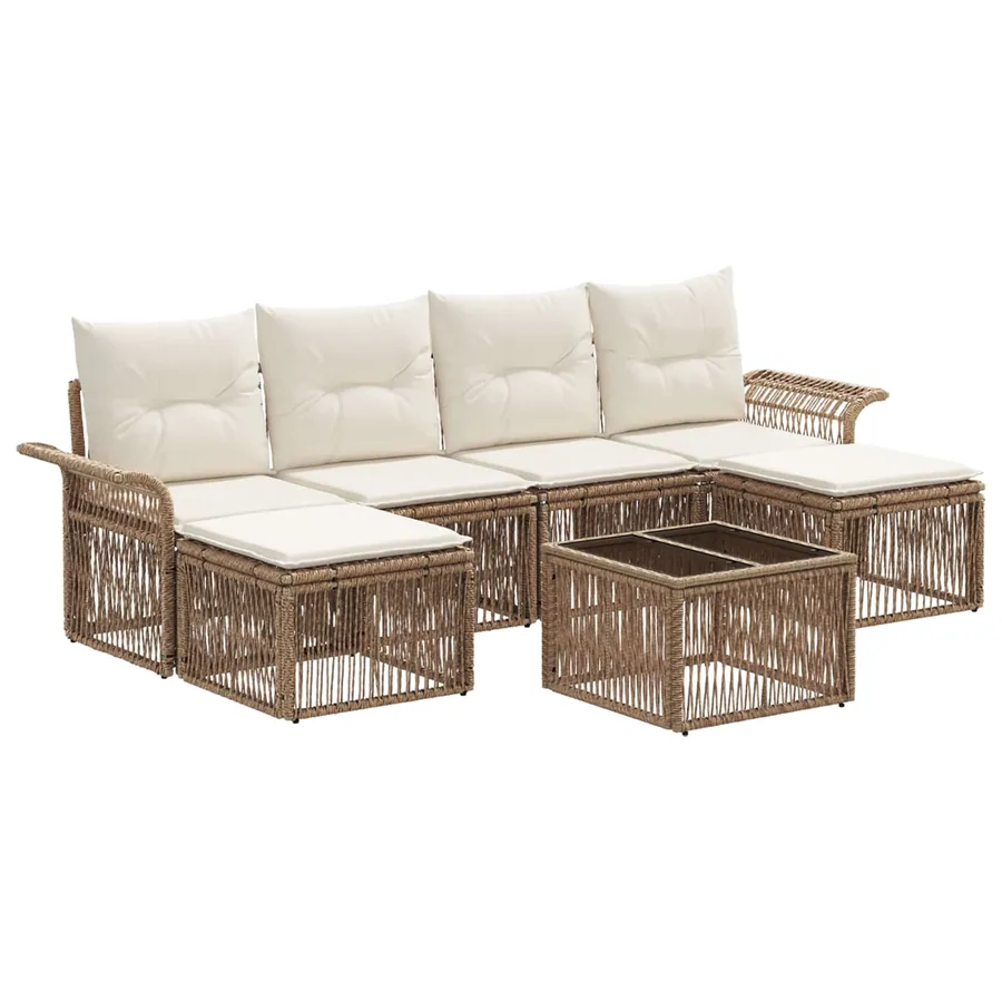 Ensemble de canapé de jardin 7 pcs Beige polyrotin - 2