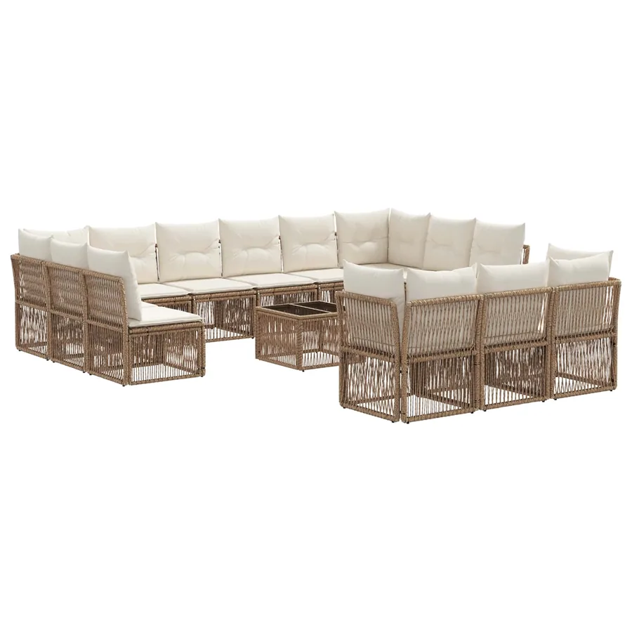 Ensemble de canapé de jardin 14 pcs Beige polyrotin - 2