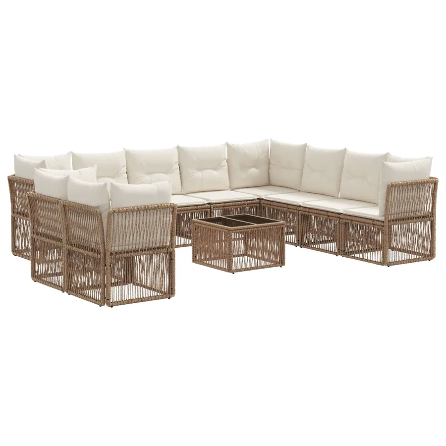 Ensemble de canapé de jardin 11 pcs Beige polyrotin