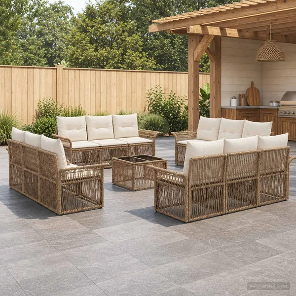 Ensemble de canapé de jardin 13 pcs Beige polyrotin