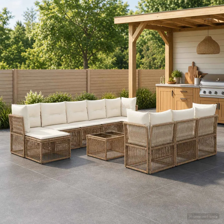 Ensemble de canapé de jardin 11 pcs Beige polyrotin