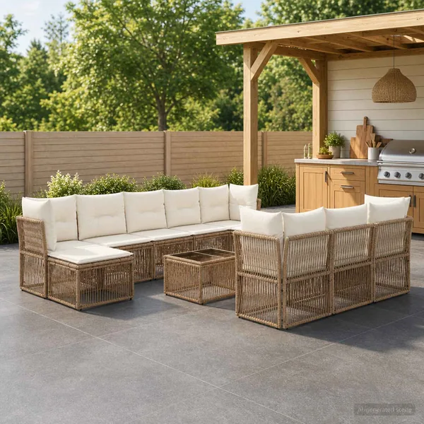 Ensemble de canapé de jardin 11 pcs Beige polyrotin