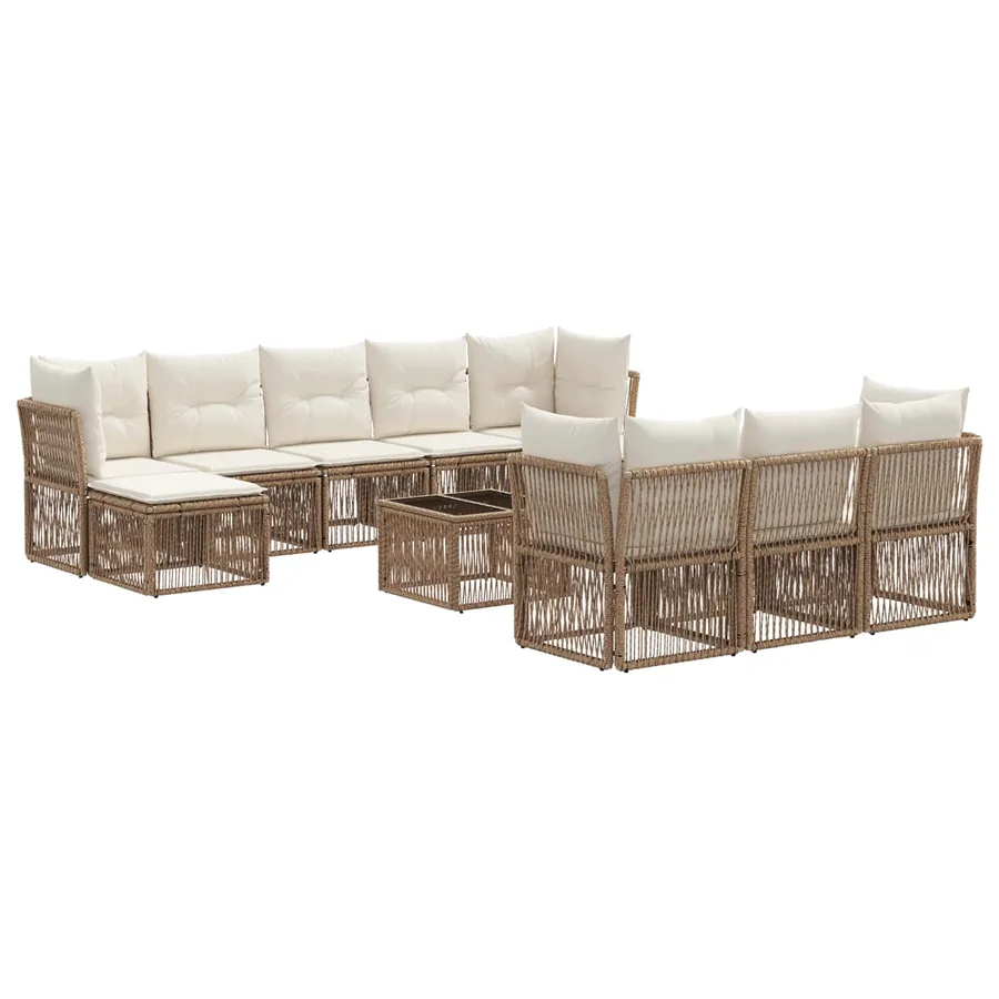 Ensemble de canapé de jardin 11 pcs Beige polyrotin - 2