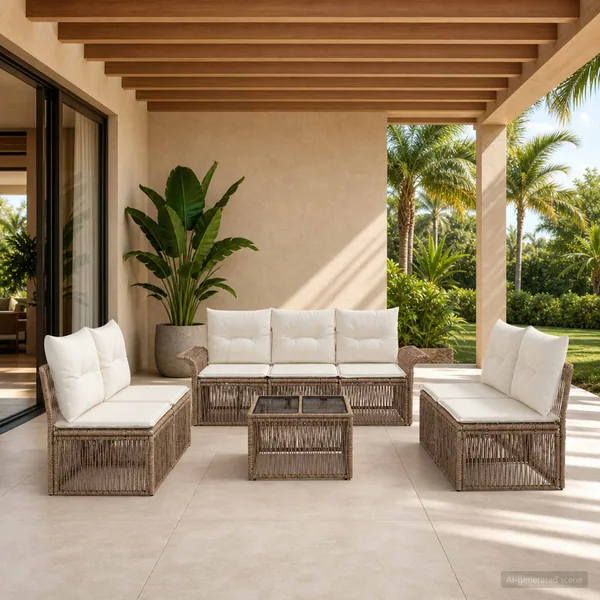 Ensemble de canapé de jardin 8 pcs Beige polyrotin