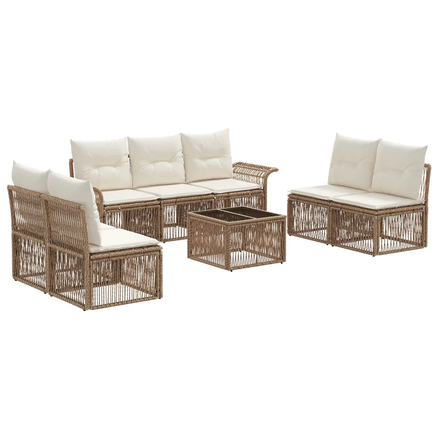 Ensemble de canapé de jardin 8 pcs Beige polyrotin - 2